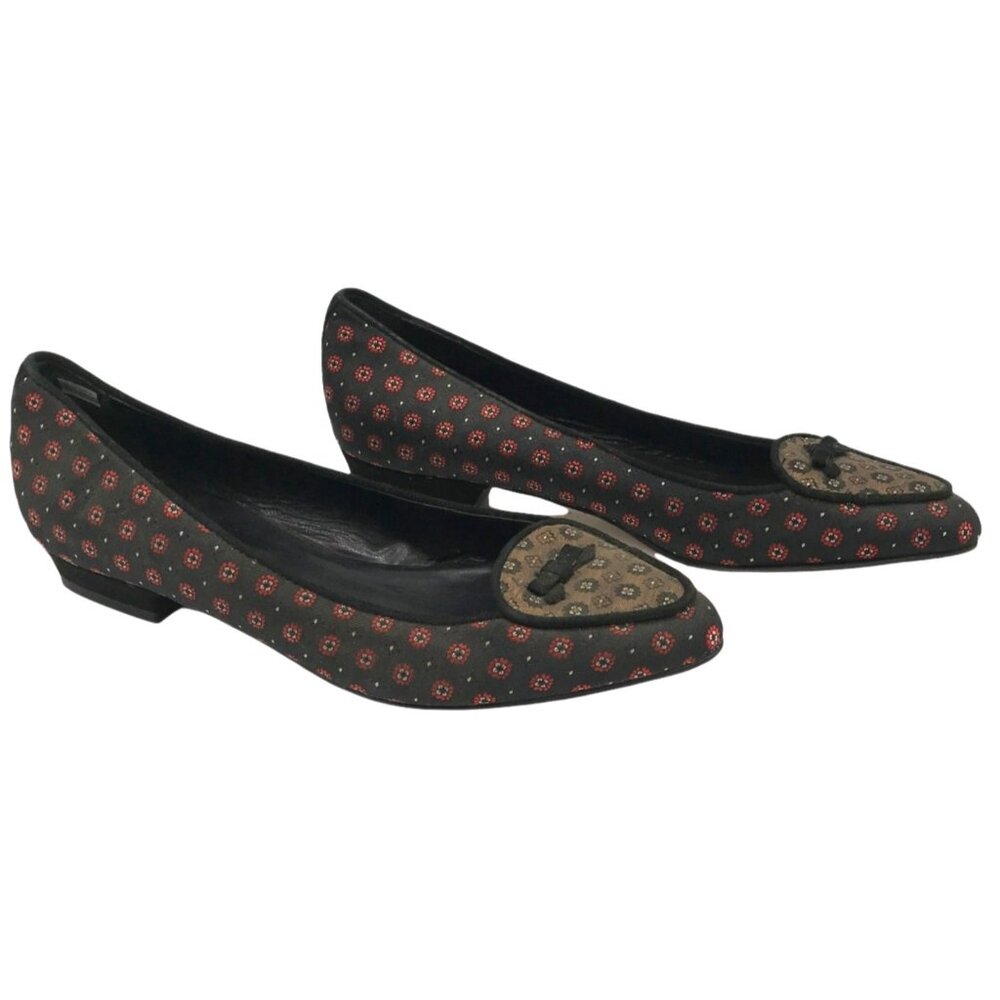 Jacques Levine Sz 7 Smoking Flat Loafer Print Fabric Slip-On Pointed Toe Shoes